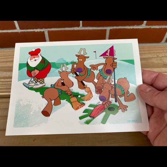 Kersten Brothers Holiday Santa Claus And Reindeer Playing Golf Kersten Brothers Vintage